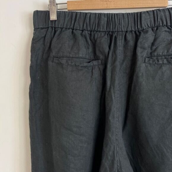 Vintage Women's Medium Black Pull on Linen Blend Cropped Pants Baggy Casual Beac - Picture 8 of 12